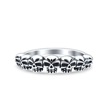 Skulls Oxidized Band Solid 925 Sterling Silver Thumb Ring (5mm)